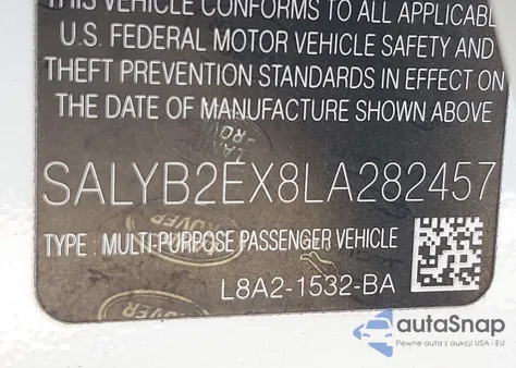 2020 Land Rover Range Rover Velar P250 S from USA, damaged, VIN SALYB2EX8LA282457